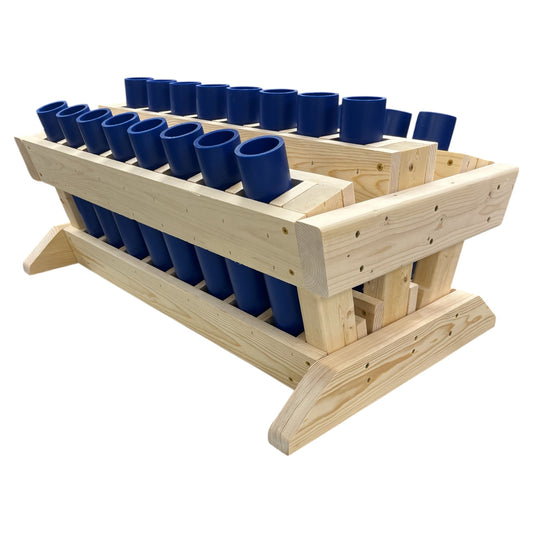 Thunder 24-Shot heavy-duty mortar rack, Made in the USA with high-density HDPE tubes for consumer fireworks.