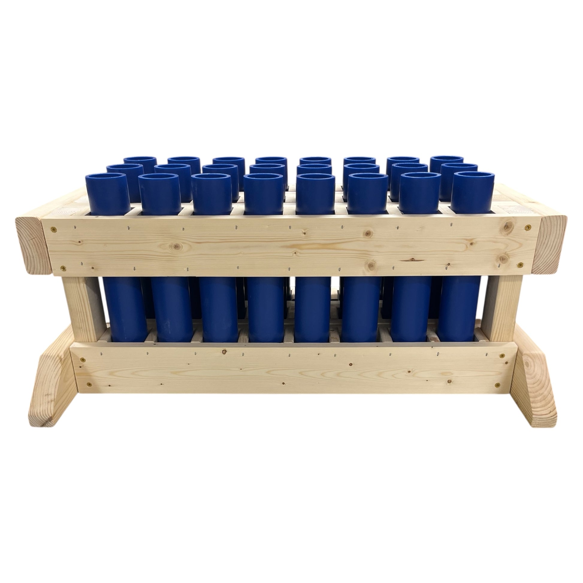 Thunder 24-Shot heavy-duty mortar rack, Made in the USA with high-density HDPE tubes for consumer fireworks.