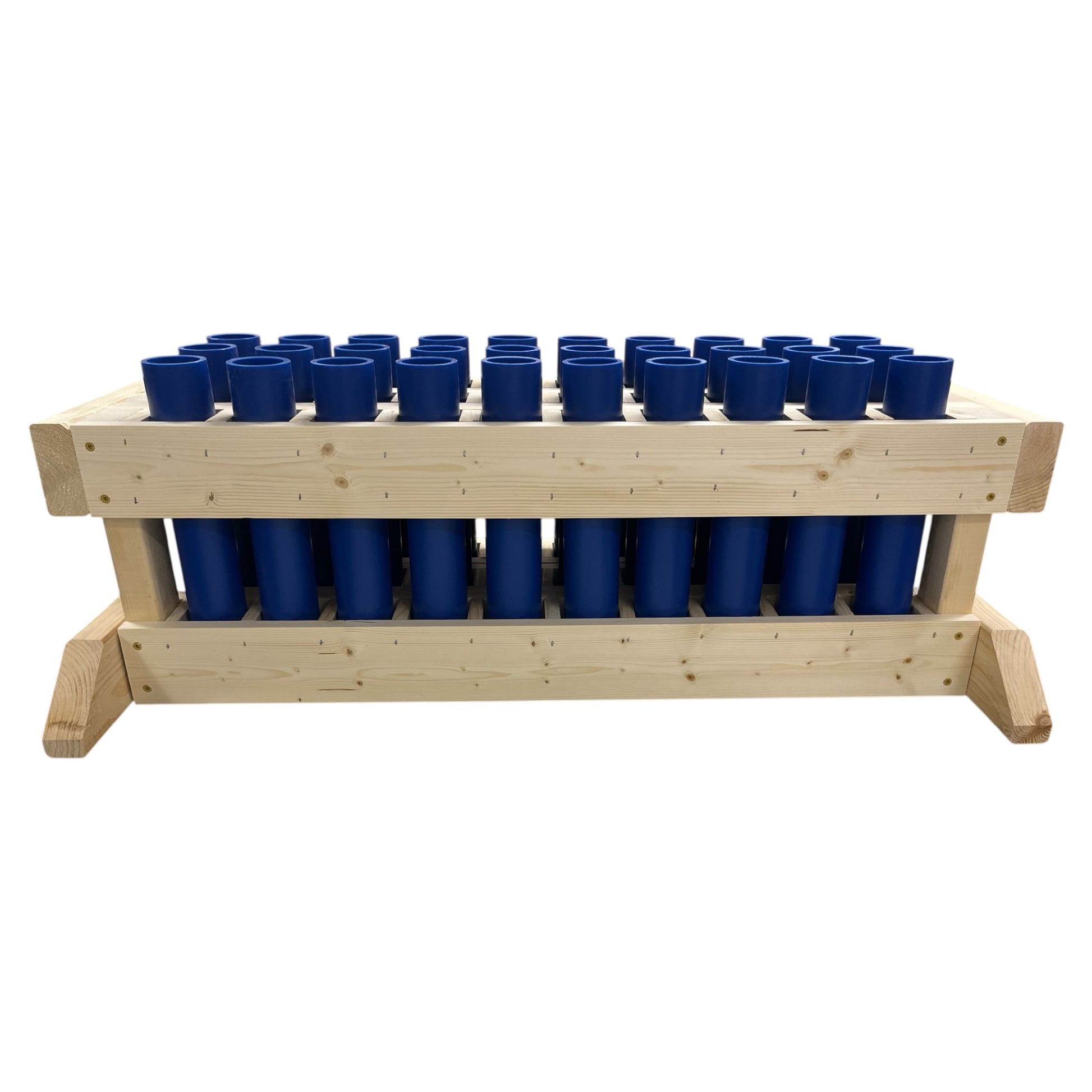 Phalanx 30-Shot Straight Mortar Rack featuring American-made HDPE DR11 tubes for high-capacity firework displays.