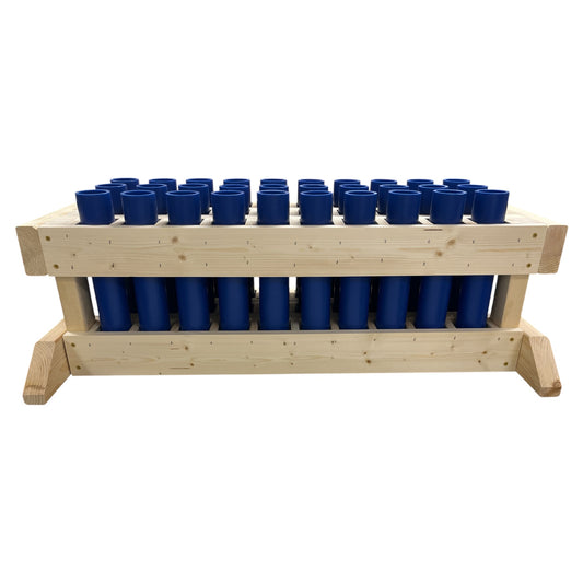 Phalanx 30-Shot Straight Mortar Rack featuring American-made HDPE DR11 tubes for high-capacity firework displays.