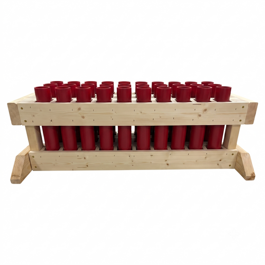 Phalanx 30-Shot Straight Mortar Rack featuring American-made HDPE DR11 tubes for high-capacity firework displays.
