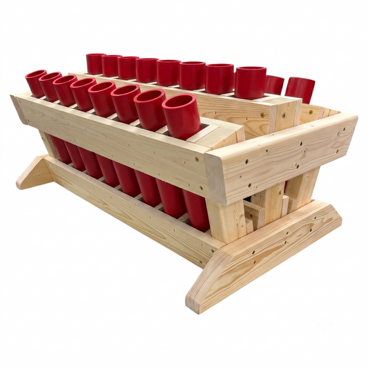 Thunder 24-Shot heavy-duty mortar rack, Made in the USA with high-density HDPE tubes for consumer fireworks.
