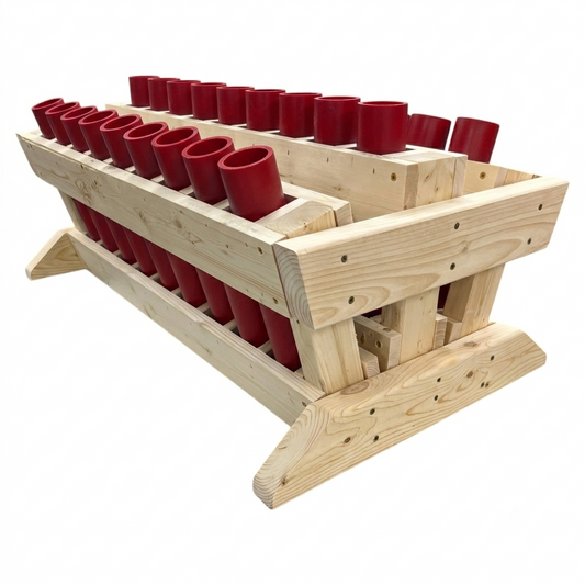Valiant 27-Shot Mortar Rack, handcrafted in the USA for professional pyrotechnic stability and performance.